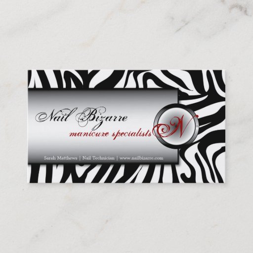 Customizable Nail Technnician Black White Zebra Business Card