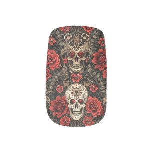 Nail Wraps Gothic Skulls Skeleton & Rose Halloween