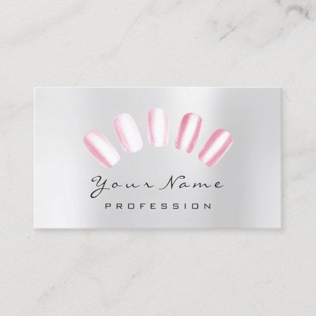 Nails Art Candy Pink Gray Manicure Pedicure Business Card (Front)