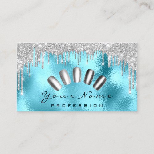 Nails Art Glitter  Blue Silver Gray Manicure Drips Business Card