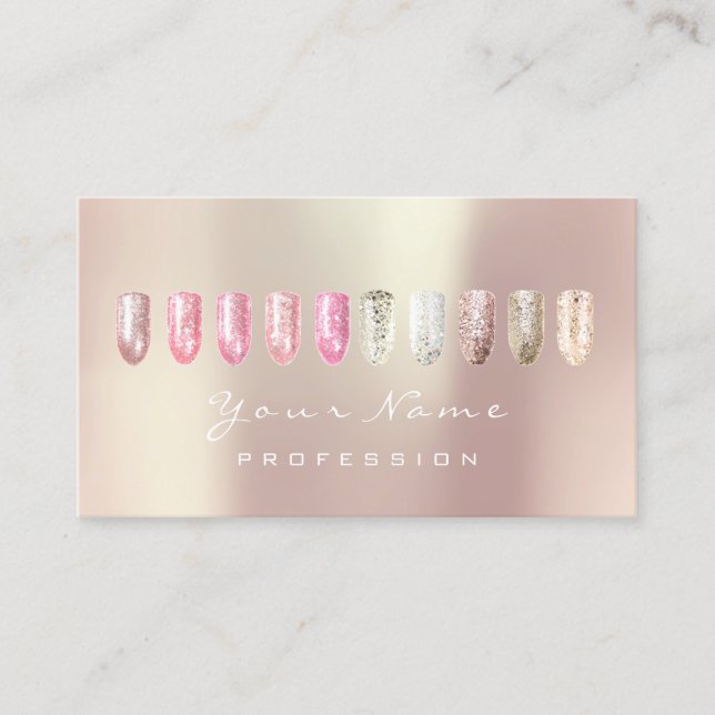 Nails Art Glitter Glam Pink Rose Spark Ivory Pearl Business Card (Front)