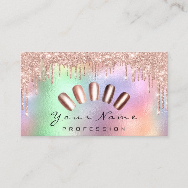 Nails Art Glitter Holographic  Manicure Drips Business Card (Front)