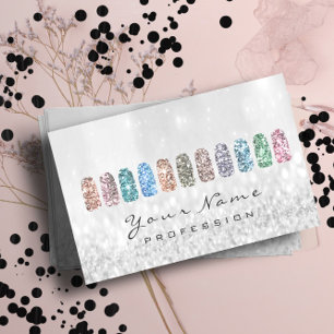 Nails Art Glitter Metallic Glam Pink Silver Gray Business Card