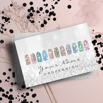 Nails Art Glitter Metallic Glam Pink Silver Gray Business Card by luxury_luxury at Zazzle