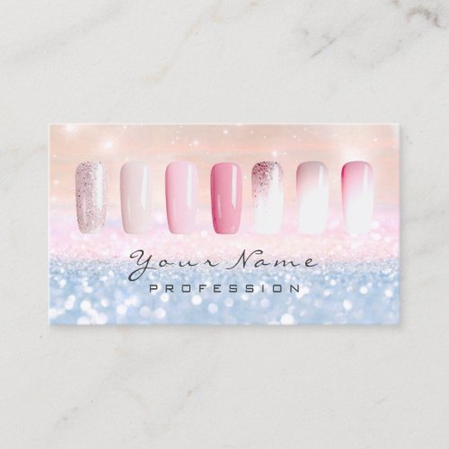 Nails Art Glitter Ombre Pastel Pink Rose Lux Business Card