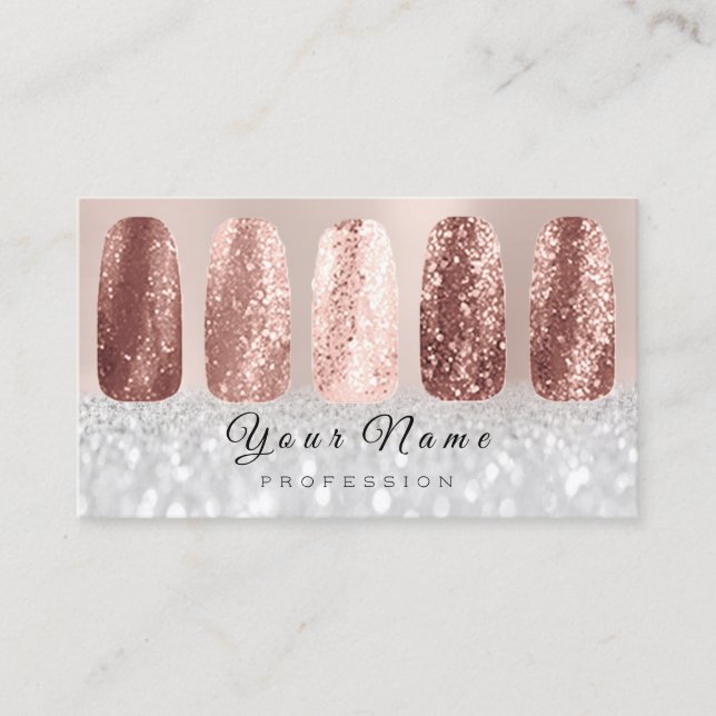 Nails Art Glitter Silver Gray Rose Gold Business Card (Front)