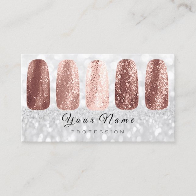 Nails Art Glitter Silver Gray Rose Gold Skinny Business Card (Front)