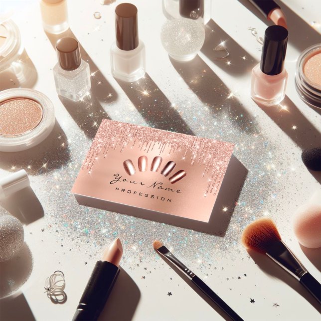 Nails Art Glitter Skinny Pink Rose Manicure Drips Business Card (Nails Art Glitter Skinny Pink Rose Manicure Drips Business Card)