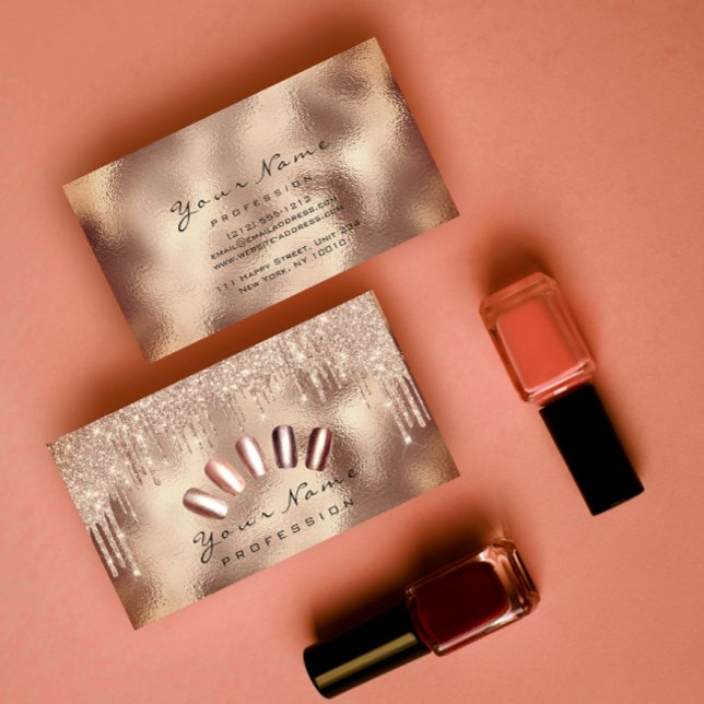 Nails Art Glitter Skinny Rose Gold  Manicure Drips Business Card (Nails Art Glitter Skinny Rose Gold Manicure Drips Business Card)