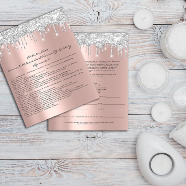 Nails Artist Liability Waiver Rose Blush Silver Flyer (Nails Artist Liability Waiver Rose Blush Silver Flyer )