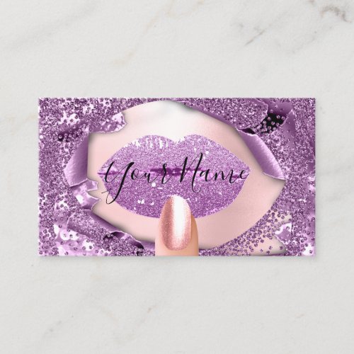 Nails Artist Makeup Pink Purple Kiss Lips Glitter Business Card