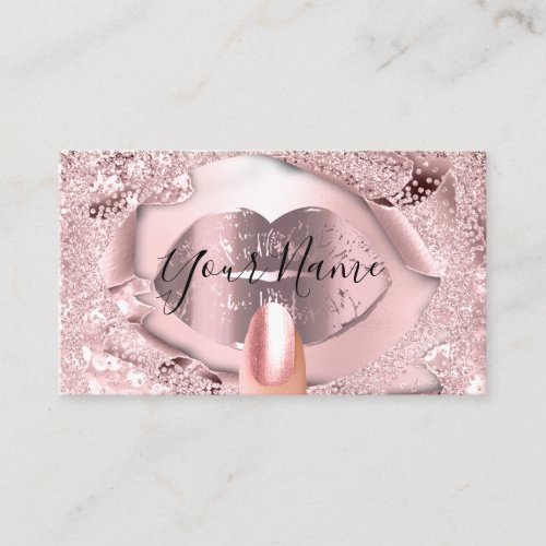 Nails Artist Makeup Pink Rose Kiss Lips Glitter Business Card