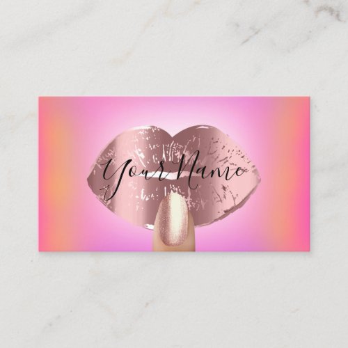Nails Artist Makeup  Pink Rose Kiss Lips Modern Business Card