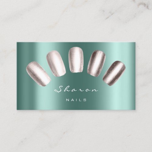 Nails Artist Makeup Teal Green Silver Gray Grey Business Card