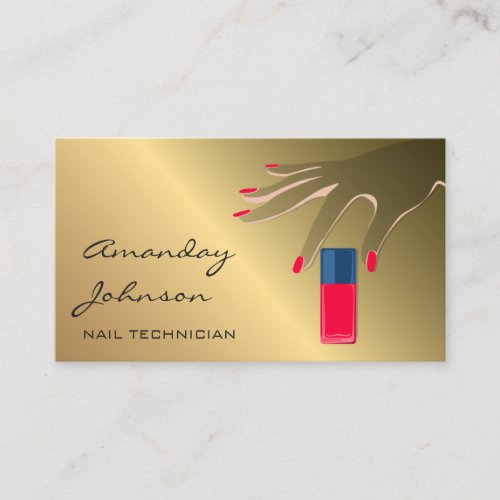 Nails Artist Modern Red Manicure Pedicure Gold Business Card