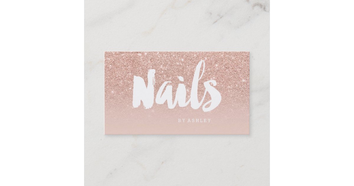 Nails artist modern typography blush rose gold business card | Zazzle
