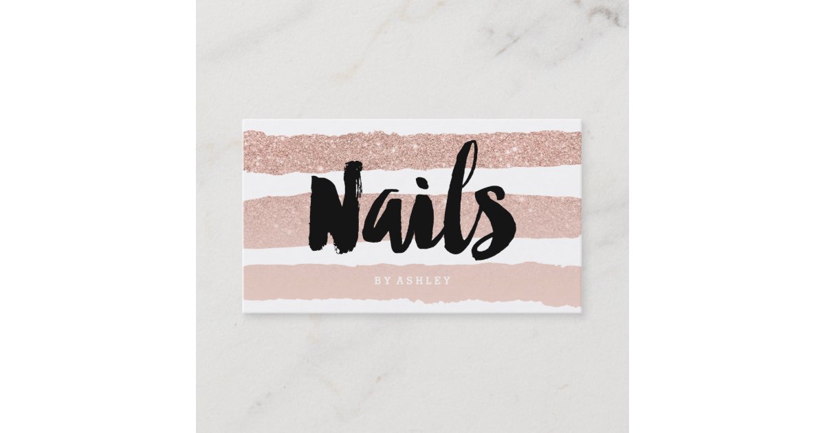 Nails artist modern typography rose gold stripes business card | Zazzle