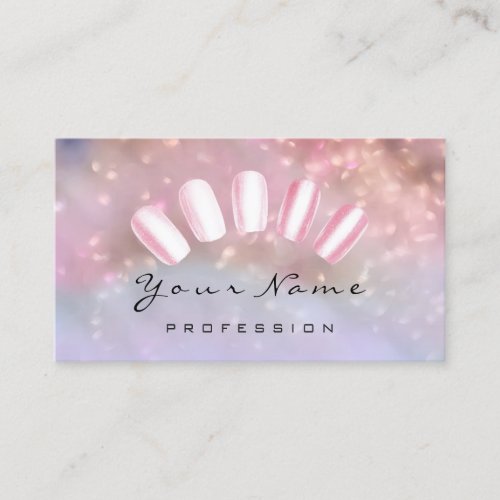 Nails Artist Pink Glam Manicure Pedicure Holograph Business Card