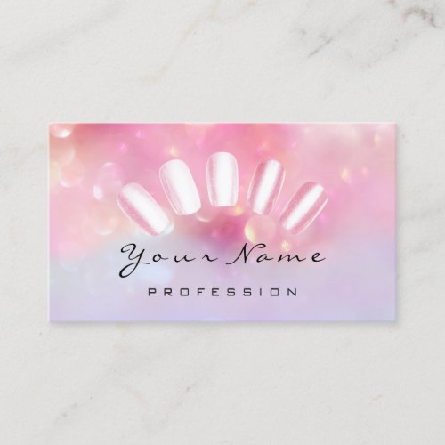 Nails Artist Pink Rose Manicure Pedicure Holograph Business Card
