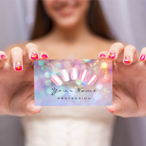 Nails Artist Pink Wow Manicure Pedicure Holograph Business Card