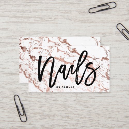 Nails artist typography rose gold white marble business card