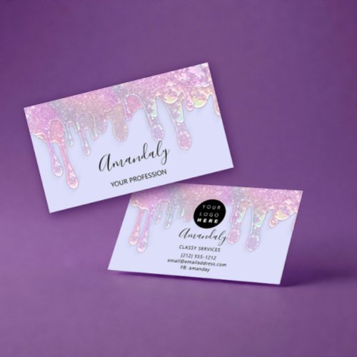 Nails Beauty Logo Drips Holograph Blue Pastel Business Card