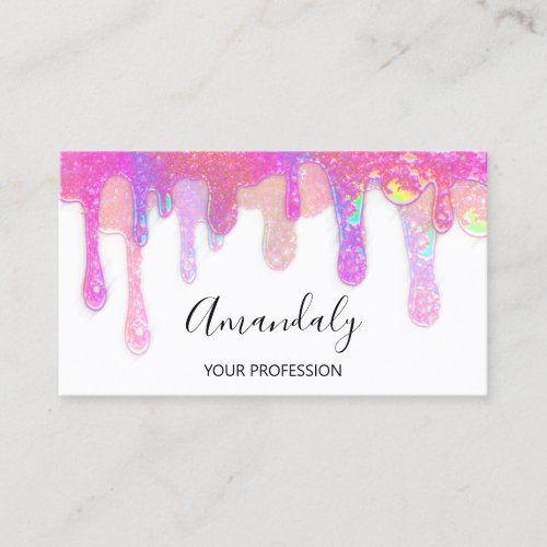 Nails Beauty Logo Drips Holograph Pink Whites Business Card