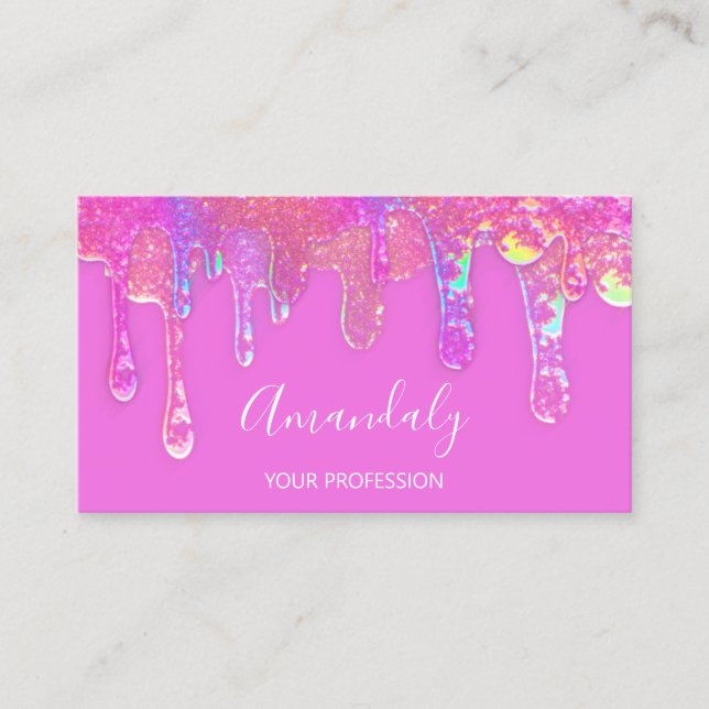 Nails Beauty Logo Drips Holographs Pink  Business Card (Front)