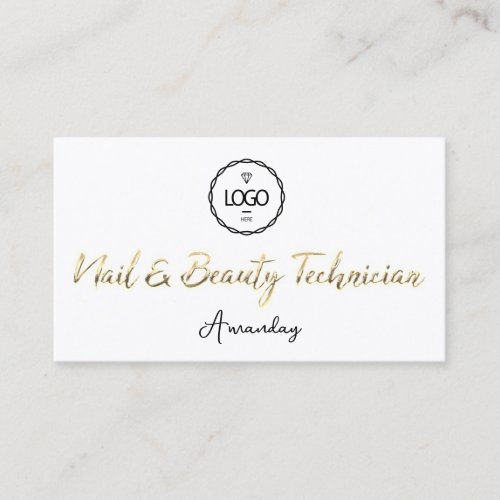 Nails Beauty Technician Gold QR Code Logo White  Business Card