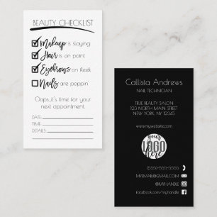 Nails Black White Beauty Checklist Business Logo Appointment Card