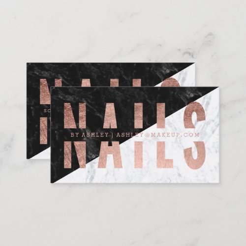 Nails block cut out rose gold typography marble business card