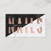 Nails block cut out rose gold typography marble business card (Back)