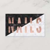 Nails block cut out rose gold typography marble business card (Front)