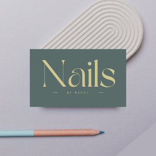 Nails Bold Typography Dark Green Business Card