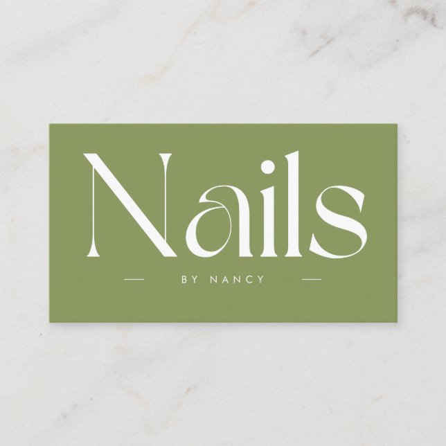 Nails Bold Typography Sage Green  Business Card (Front)