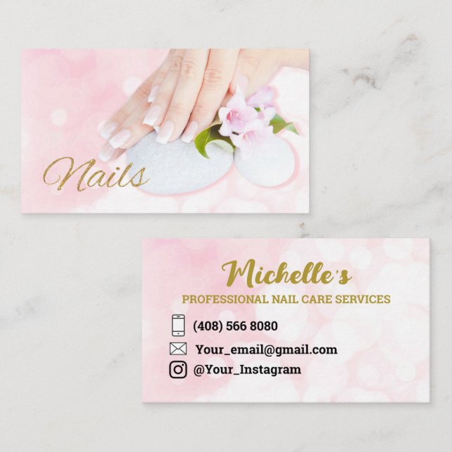 Nails Business Cards Manicure Minimalist Pink  (Front/Back)