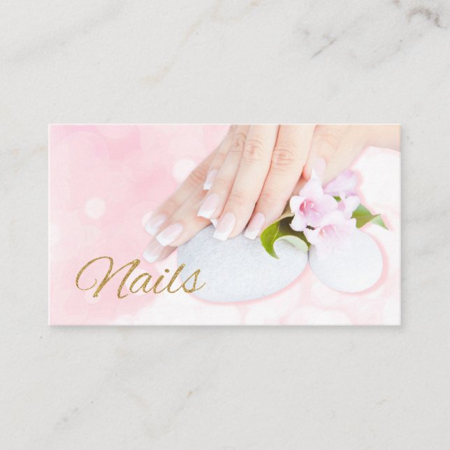 Nails Business Cards Manicure Minimalist Pink Gold (Front)