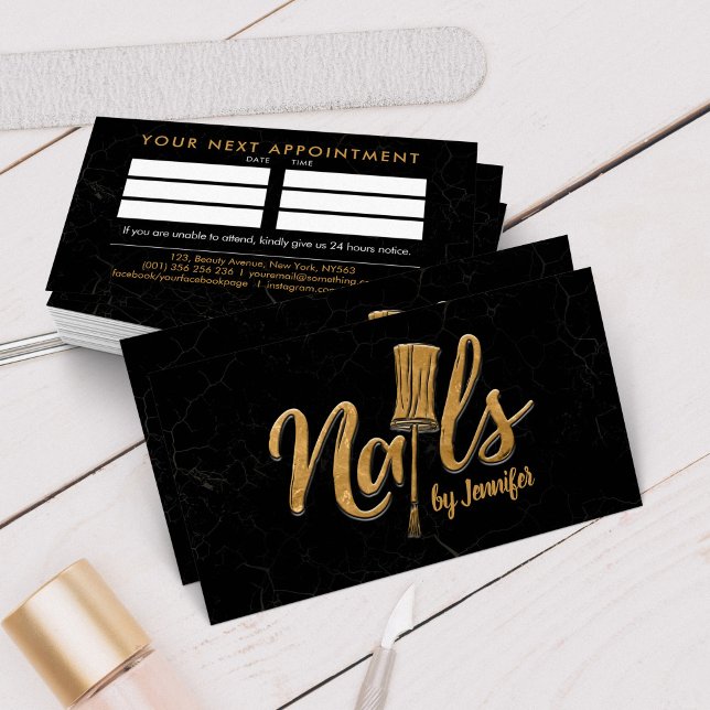 Nails by - Original Text logo Drawing Golden Business Card (Creator Uploaded)