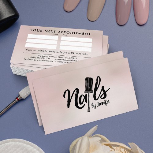 Nails by Text logo Drawing Black on Magnolia Pink Business Card