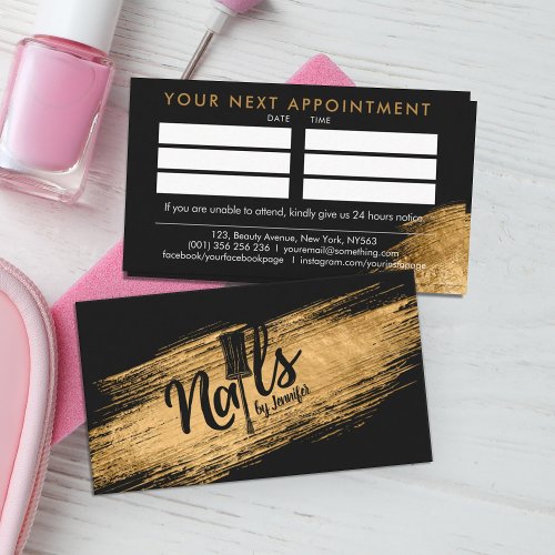 Nails by _ Text logo Drawing _ Golden Brush Stroke Business Card