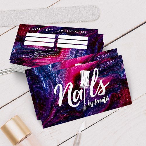 Nails by  White Text Drawing on glitter background Business Card