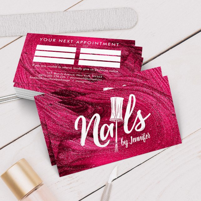 Nails by  White Text Drawing on glitter background Business Card (Creator Uploaded)
