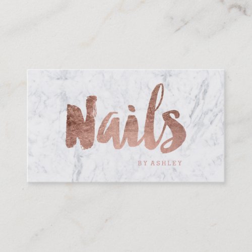 Nails chic modern rose gold typography marble business card