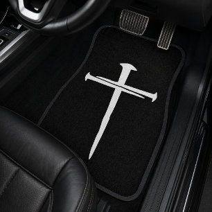 Nails Cross Black White Modern Christian Car Floor Mat