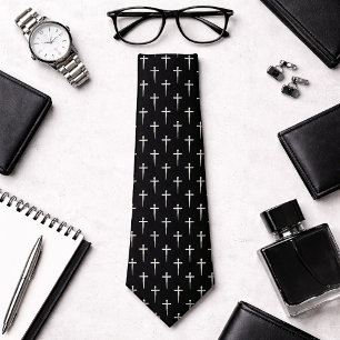 Nails Cross Modern Black Pastor Neck Tie