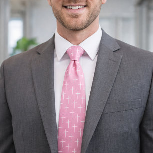 Nails Cross Pink and White Neck Tie