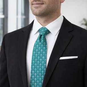 Nails Cross Teal Blue Christian Neck Tie for Men