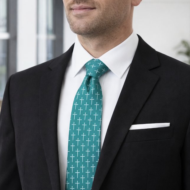 Nails Cross Teal Blue Christian Neck Tie for Men (Creator Uploaded)