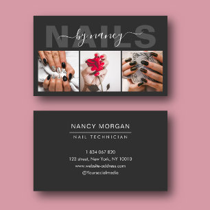 Nails Dark Gray And Black Photo Collage Business Card