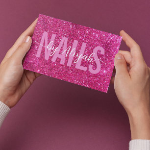 Nails Elegant Pink Glitter Business Card
